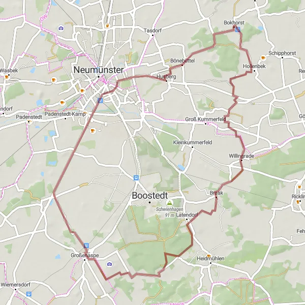 Karten-Miniaturansicht der Radinspiration "Grüne Wege um Busdorf" in Schleswig-Holstein, Germany. Erstellt vom Tarmacs.app-Routenplaner für Radtouren