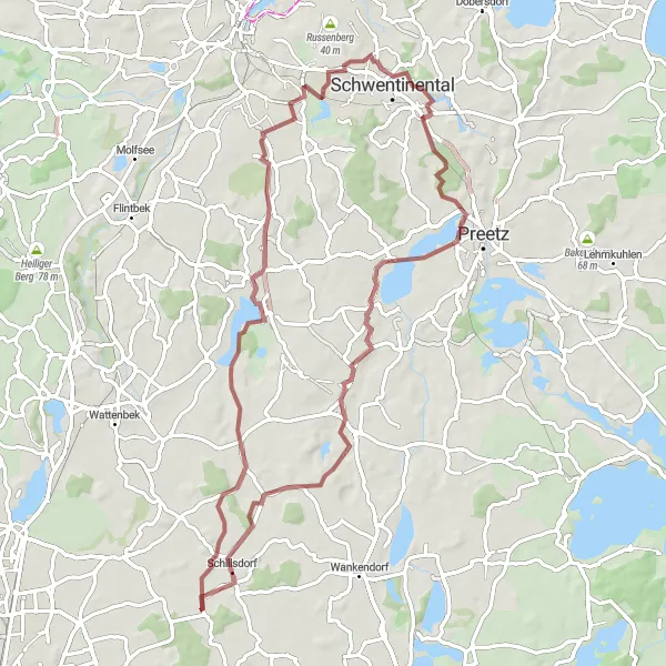 Map miniature of "Bothkamp to Schillsdorf Gravel Cycling Route" cycling inspiration in Schleswig-Holstein, Germany. Generated by Tarmacs.app cycling route planner