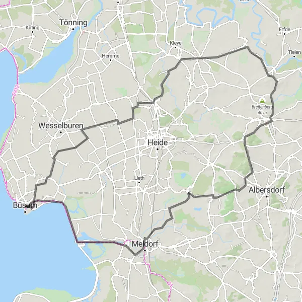 Karten-Miniaturansicht der Radinspiration "Rundtour durch Dithmarschen" in Schleswig-Holstein, Germany. Erstellt vom Tarmacs.app-Routenplaner für Radtouren