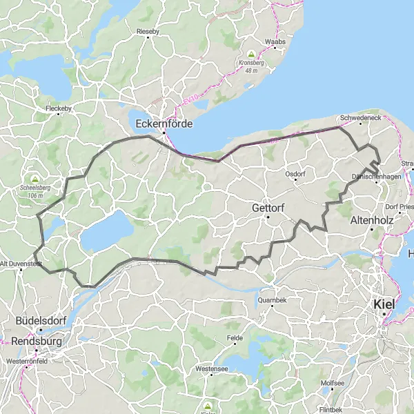 Map miniature of "Scenic Loop through Schleswig-Holstein Countryside" cycling inspiration in Schleswig-Holstein, Germany. Generated by Tarmacs.app cycling route planner