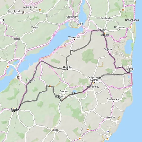 Map miniature of "Pommerby Loop" cycling inspiration in Schleswig-Holstein, Germany. Generated by Tarmacs.app cycling route planner