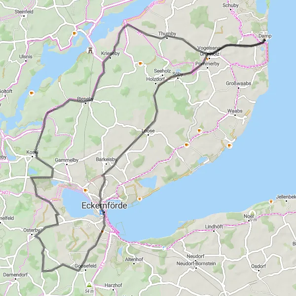 Map miniature of "Rieseby Adventure" cycling inspiration in Schleswig-Holstein, Germany. Generated by Tarmacs.app cycling route planner