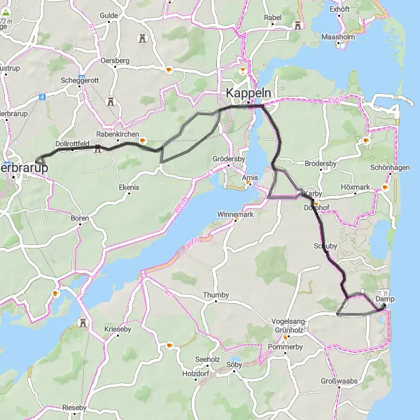 Map miniature of "Kappeln Discovery" cycling inspiration in Schleswig-Holstein, Germany. Generated by Tarmacs.app cycling route planner