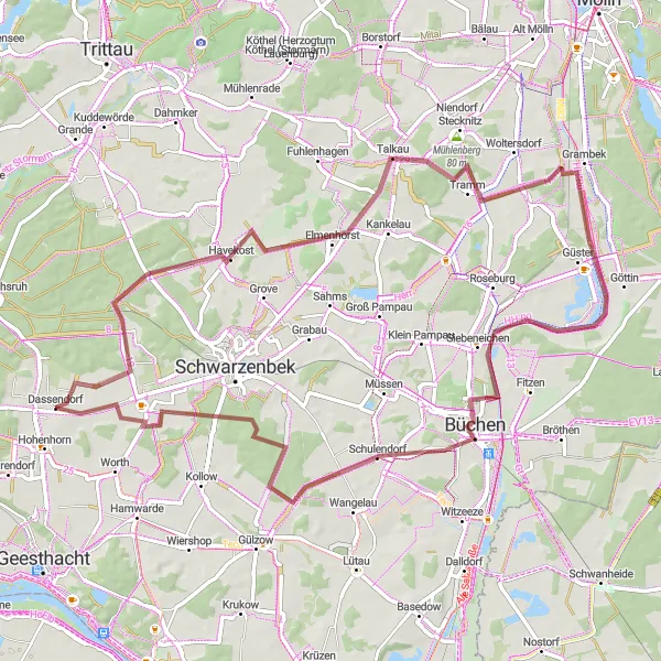 Map miniature of "The Countryside Getaway" cycling inspiration in Schleswig-Holstein, Germany. Generated by Tarmacs.app cycling route planner
