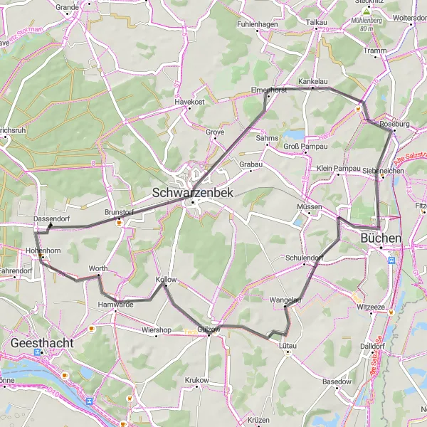 Map miniature of "The Dassendorf Loop" cycling inspiration in Schleswig-Holstein, Germany. Generated by Tarmacs.app cycling route planner