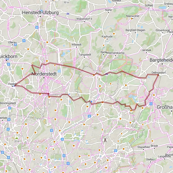 Map miniature of "Diverse Gravel Adventure Loop from Delingsdorf" cycling inspiration in Schleswig-Holstein, Germany. Generated by Tarmacs.app cycling route planner