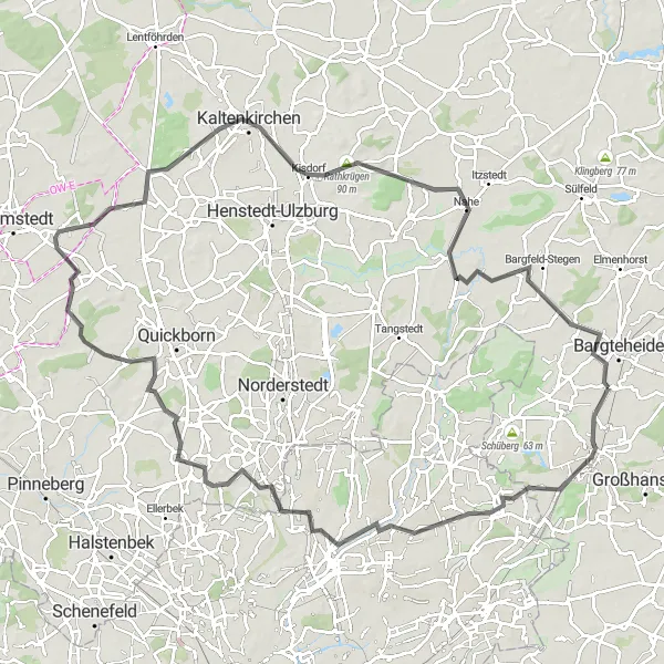 Karten-Miniaturansicht der Radinspiration "Radtour nach Bönningstedt und Kisdorf" in Schleswig-Holstein, Germany. Erstellt vom Tarmacs.app-Routenplaner für Radtouren