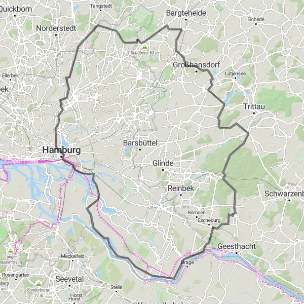 Karten-Miniaturansicht der Radinspiration "Große Tour durch Ahrensburg und Hamburg" in Schleswig-Holstein, Germany. Erstellt vom Tarmacs.app-Routenplaner für Radtouren