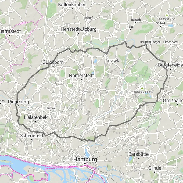 Karten-Miniaturansicht der Radinspiration "Tour durch Pinneberg und Quickborn" in Schleswig-Holstein, Germany. Erstellt vom Tarmacs.app-Routenplaner für Radtouren
