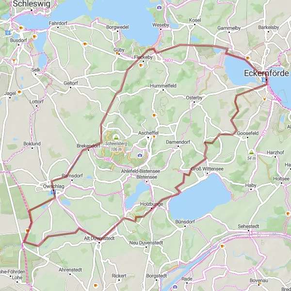 Map miniature of "Schleswig-Holstein Gravel Adventure: Nature's Unparalleled Beauty" cycling inspiration in Schleswig-Holstein, Germany. Generated by Tarmacs.app cycling route planner