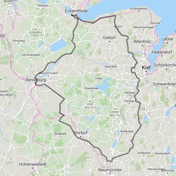 Map miniature of "The Schleswig-Holstein Countryside" cycling inspiration in Schleswig-Holstein, Germany. Generated by Tarmacs.app cycling route planner