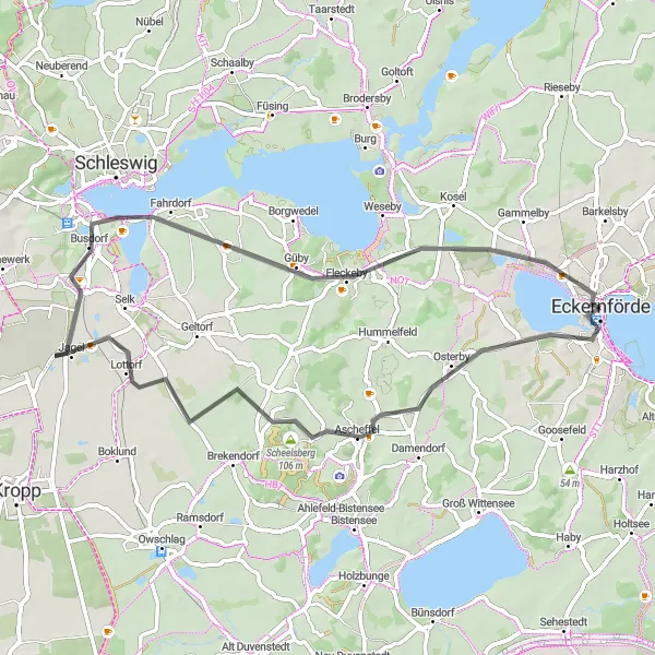 Karten-Miniaturansicht der Radinspiration "Erkundungstour durch Hütten und Fleckeby" in Schleswig-Holstein, Germany. Erstellt vom Tarmacs.app-Routenplaner für Radtouren