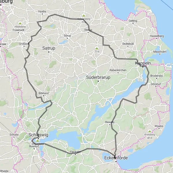 Map miniature of "Schleswig-Holstein Coastal Adventure: Lakes, Villages, and Stunning Views" cycling inspiration in Schleswig-Holstein, Germany. Generated by Tarmacs.app cycling route planner