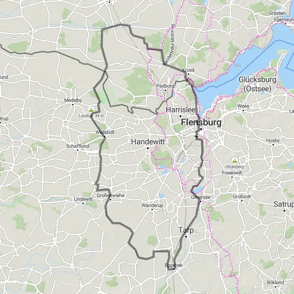 Karten-Miniaturansicht der Radinspiration "Erlebnisreiche Fahrt durch die Schleswiger Geest" in Schleswig-Holstein, Germany. Erstellt vom Tarmacs.app-Routenplaner für Radtouren