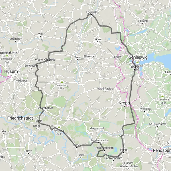 Karten-Miniaturansicht der Radinspiration "Tour zu den Twiebergen und Oldersbek" in Schleswig-Holstein, Germany. Erstellt vom Tarmacs.app-Routenplaner für Radtouren