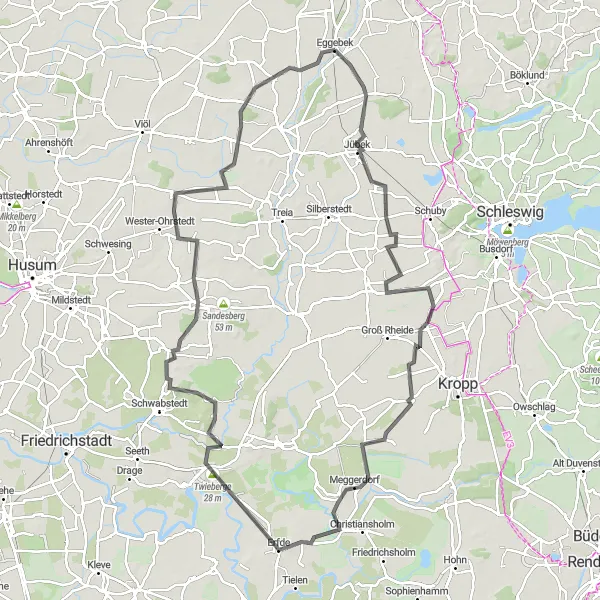 Map miniature of "Eggebek to Jübek Round-trip" cycling inspiration in Schleswig-Holstein, Germany. Generated by Tarmacs.app cycling route planner