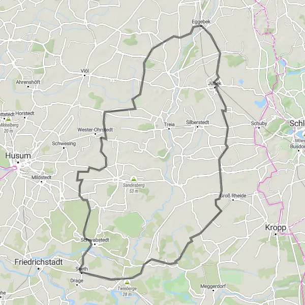 Map miniature of "The Jübek Adventure" cycling inspiration in Schleswig-Holstein, Germany. Generated by Tarmacs.app cycling route planner