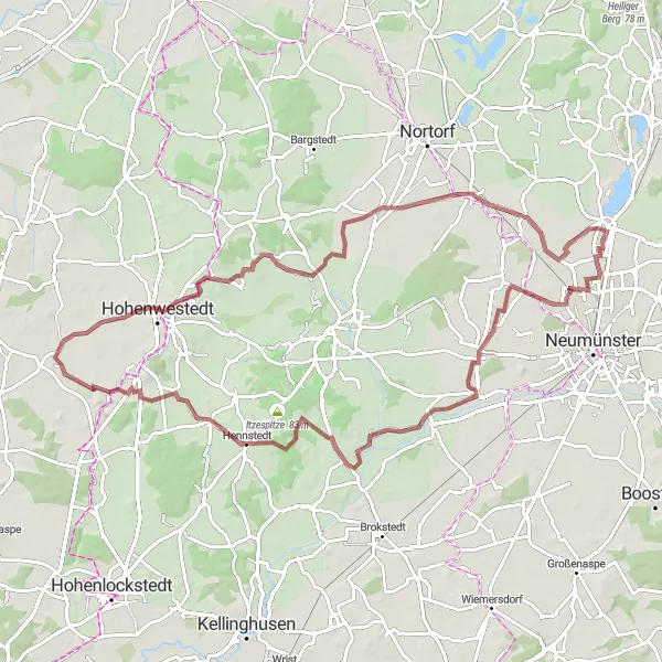 Karten-Miniaturansicht der Radinspiration "Hügelige Rundtour durch Wasbek und Hohenwestedt" in Schleswig-Holstein, Germany. Erstellt vom Tarmacs.app-Routenplaner für Radtouren