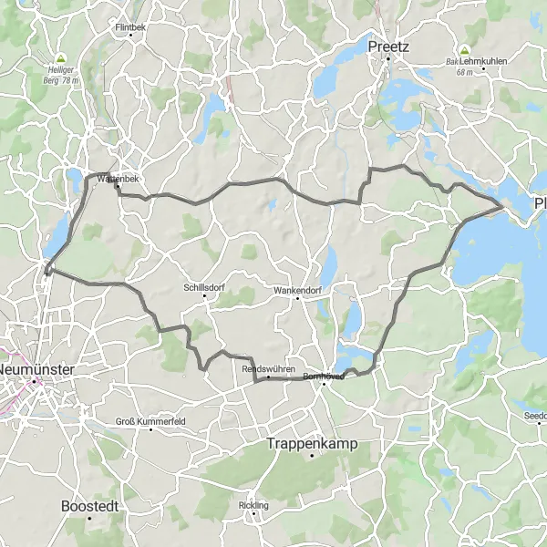 Karten-Miniaturansicht der Radinspiration "Rundtour um Einfeld" in Schleswig-Holstein, Germany. Erstellt vom Tarmacs.app-Routenplaner für Radtouren