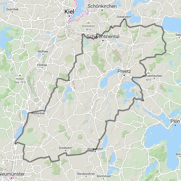 Karten-Miniaturansicht der Radinspiration "Roadtour mit Ausblick auf Brammerberg und Tasdorf" in Schleswig-Holstein, Germany. Erstellt vom Tarmacs.app-Routenplaner für Radtouren