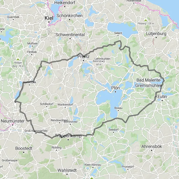 Karten-Miniaturansicht der Radinspiration "Radroute um Plön und Umgebung" in Schleswig-Holstein, Germany. Erstellt vom Tarmacs.app-Routenplaner für Radtouren