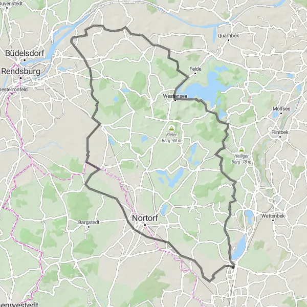 Map miniature of "Discovering Bredenbek and Westensee" cycling inspiration in Schleswig-Holstein, Germany. Generated by Tarmacs.app cycling route planner