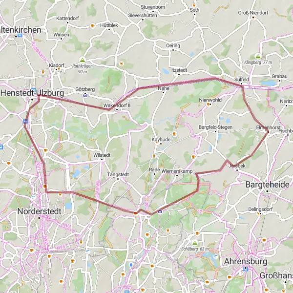 Map miniature of "Nahe Adventure Gravel Loop" cycling inspiration in Schleswig-Holstein, Germany. Generated by Tarmacs.app cycling route planner