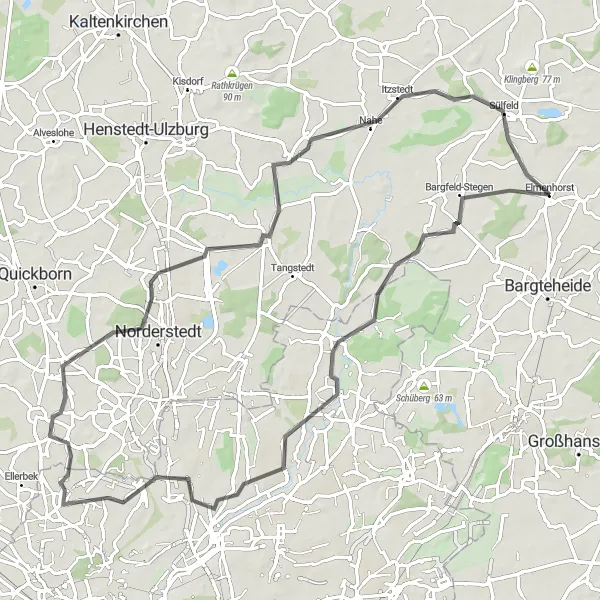 Map miniature of "Sülfeld Escapade" cycling inspiration in Schleswig-Holstein, Germany. Generated by Tarmacs.app cycling route planner