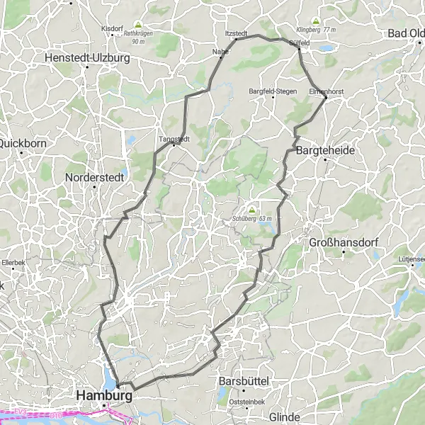 Karten-Miniaturansicht der Radinspiration "Rundtour durch Landebahn Einflugschneise" in Schleswig-Holstein, Germany. Erstellt vom Tarmacs.app-Routenplaner für Radtouren