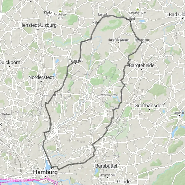 Map miniature of "Jewels of Jersbek and Langenhorn" cycling inspiration in Schleswig-Holstein, Germany. Generated by Tarmacs.app cycling route planner