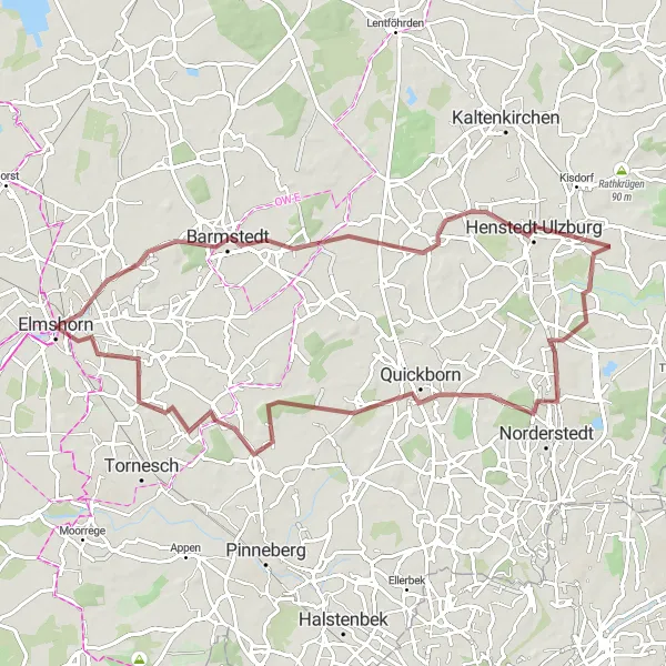 Map miniature of "The Elmshorn Gravel Adventure" cycling inspiration in Schleswig-Holstein, Germany. Generated by Tarmacs.app cycling route planner