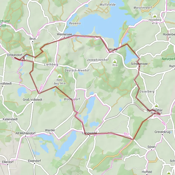 Karten-Miniaturansicht der Radinspiration "Rundtour um Emkendorf" in Schleswig-Holstein, Germany. Erstellt vom Tarmacs.app-Routenplaner für Radtouren