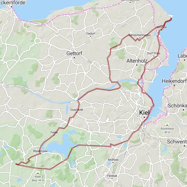 Map miniature of "The Emkendorf Gravel Loop" cycling inspiration in Schleswig-Holstein, Germany. Generated by Tarmacs.app cycling route planner