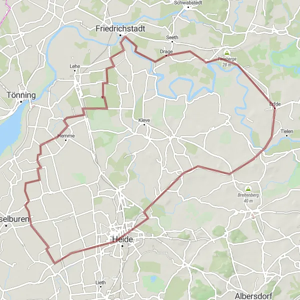 Map miniature of "Gravel Adventure through Erfde and Heide" cycling inspiration in Schleswig-Holstein, Germany. Generated by Tarmacs.app cycling route planner