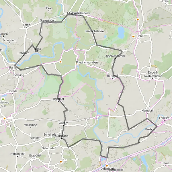 Map miniature of "Hartshoper Moor and Dellstedt Loop" cycling inspiration in Schleswig-Holstein, Germany. Generated by Tarmacs.app cycling route planner