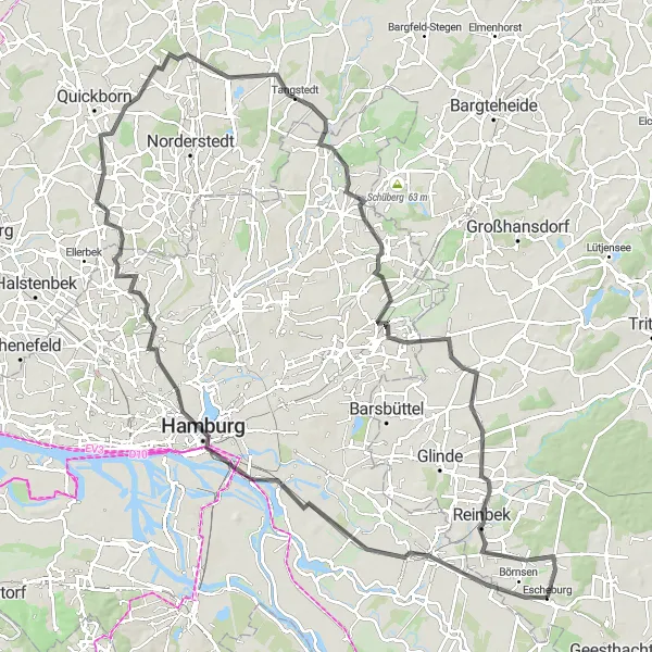 Map miniature of "Escheburg to Rahlstedt Road Cycling Route" cycling inspiration in Schleswig-Holstein, Germany. Generated by Tarmacs.app cycling route planner