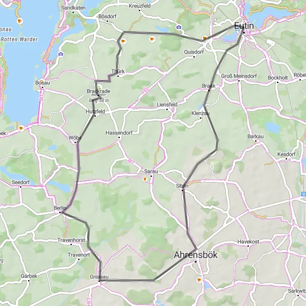 Karten-Miniaturansicht der Radinspiration "Rundfahrradweg Eutin und Umgebung" in Schleswig-Holstein, Germany. Erstellt vom Tarmacs.app-Routenplaner für Radtouren