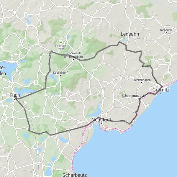 Map miniature of "Eutin and Beyond" cycling inspiration in Schleswig-Holstein, Germany. Generated by Tarmacs.app cycling route planner