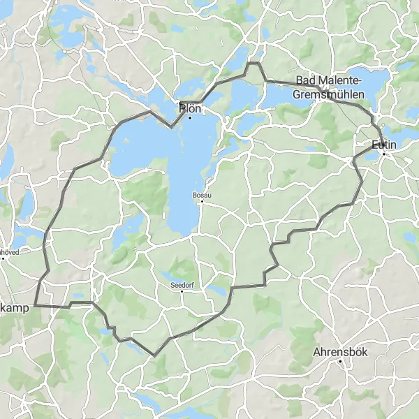 Map miniature of "Eutin Castle and Woodland Ride" cycling inspiration in Schleswig-Holstein, Germany. Generated by Tarmacs.app cycling route planner