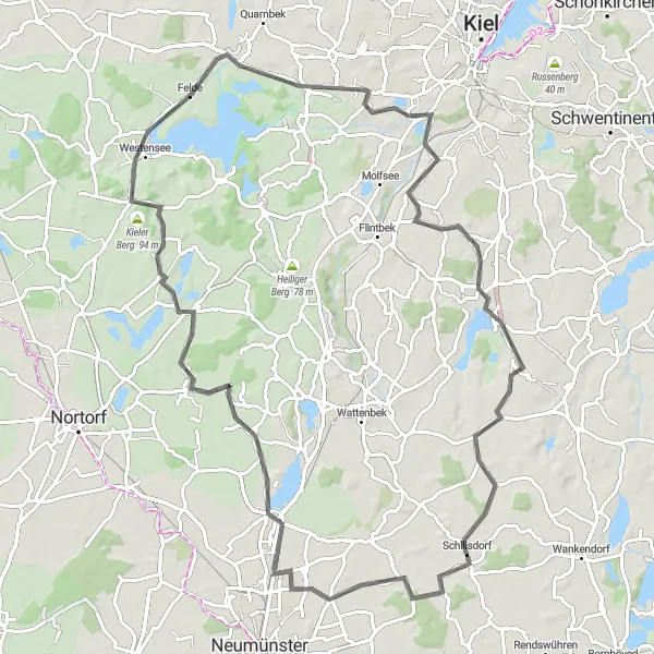 Map miniature of "Meimersdorf-Dänischer Wohld Loop" cycling inspiration in Schleswig-Holstein, Germany. Generated by Tarmacs.app cycling route planner