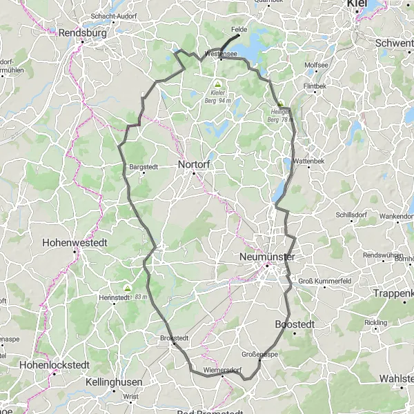 Karten-Miniaturansicht der Radinspiration "123 km lange Radtour durch die ländliche Schönheit von Schleswig-Holstein" in Schleswig-Holstein, Germany. Erstellt vom Tarmacs.app-Routenplaner für Radtouren