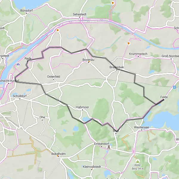 Karten-Miniaturansicht der Radinspiration "Rundtour durch Haßmoor und Bovenau" in Schleswig-Holstein, Germany. Erstellt vom Tarmacs.app-Routenplaner für Radtouren