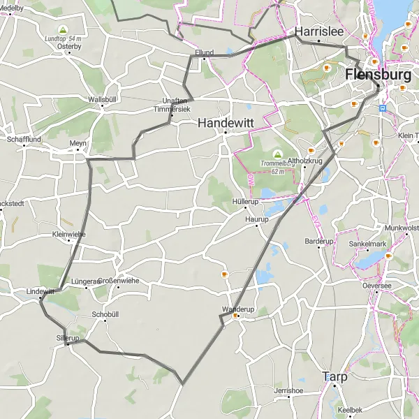 Map miniature of "Flensburg to Wanderup Loop" cycling inspiration in Schleswig-Holstein, Germany. Generated by Tarmacs.app cycling route planner