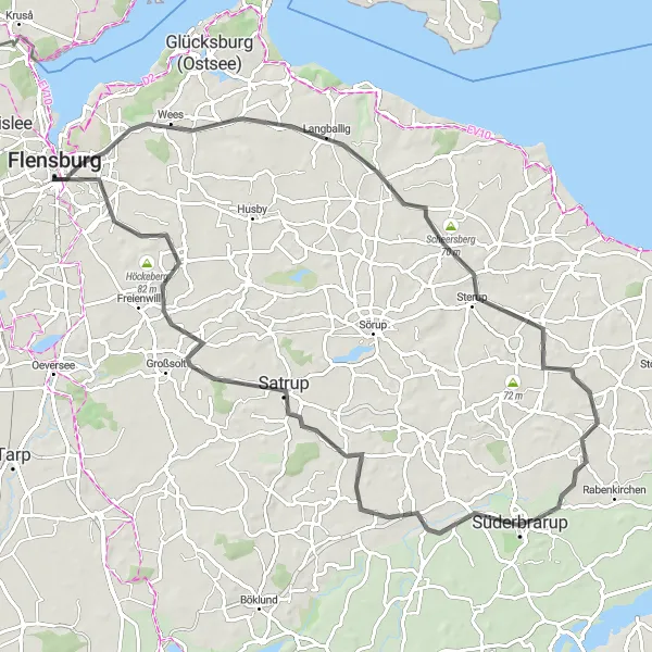 Map miniature of "Flensburg to Scheersberg Loop" cycling inspiration in Schleswig-Holstein, Germany. Generated by Tarmacs.app cycling route planner