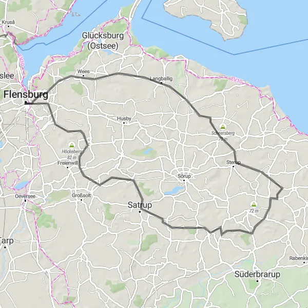 Map miniature of "Flensburg to Scheersberg Extended Loop" cycling inspiration in Schleswig-Holstein, Germany. Generated by Tarmacs.app cycling route planner
