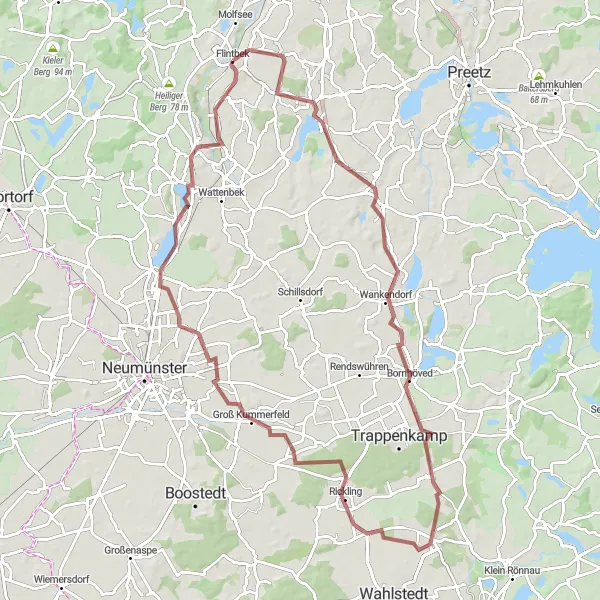 Karten-Miniaturansicht der Radinspiration "Gravel-Tour durch Bornhöved und Groß Kummerfeld" in Schleswig-Holstein, Germany. Erstellt vom Tarmacs.app-Routenplaner für Radtouren