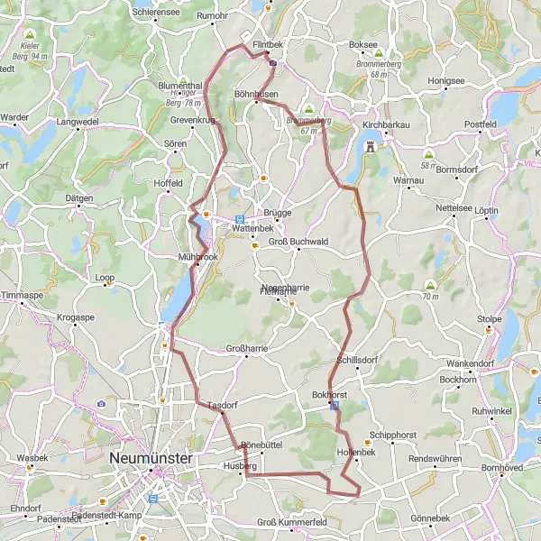 Map miniature of "Bissee and Mühbrook Circular" cycling inspiration in Schleswig-Holstein, Germany. Generated by Tarmacs.app cycling route planner