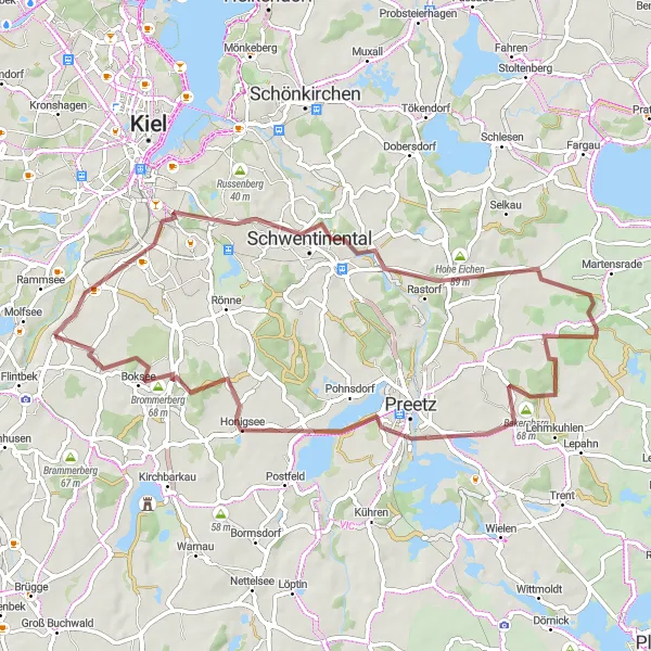 Map miniature of "Gravel adventure in Flintbek's outskirts" cycling inspiration in Schleswig-Holstein, Germany. Generated by Tarmacs.app cycling route planner