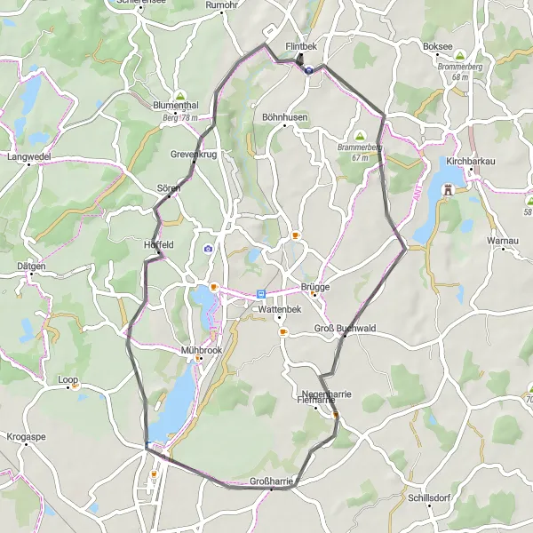 Map miniature of "Flintbek Nature Ride" cycling inspiration in Schleswig-Holstein, Germany. Generated by Tarmacs.app cycling route planner