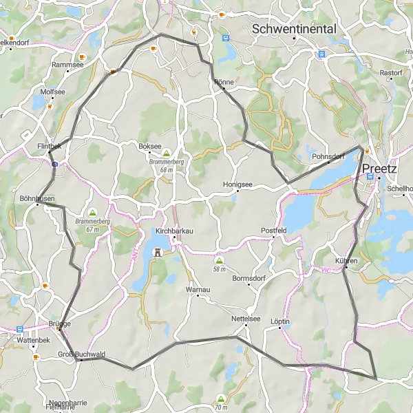 Map miniature of "Countryside Charm: Flintbek and Beyond" cycling inspiration in Schleswig-Holstein, Germany. Generated by Tarmacs.app cycling route planner